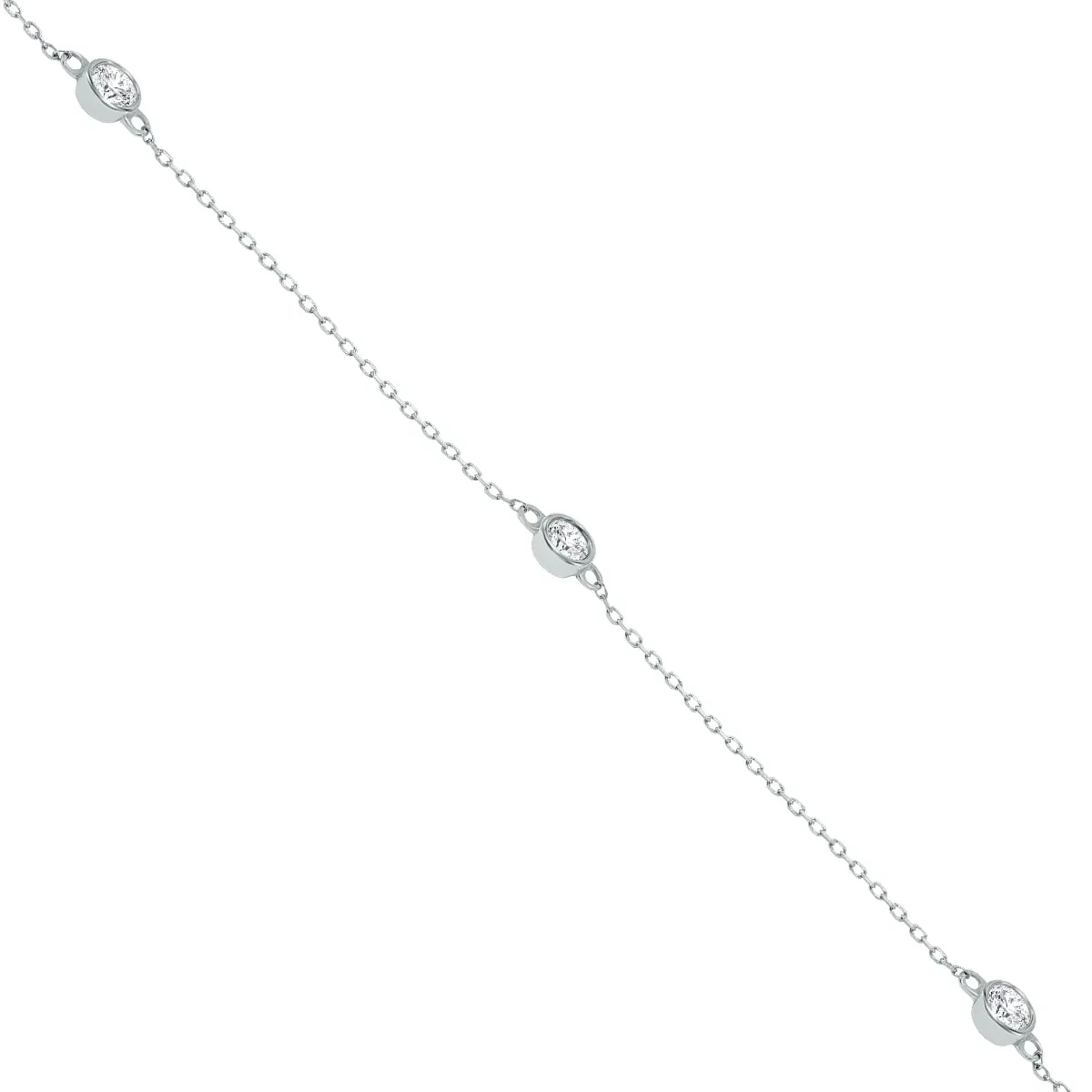 1 1/2 Carat TW Bezel Set Diamond Station Necklace in 14K White Gold