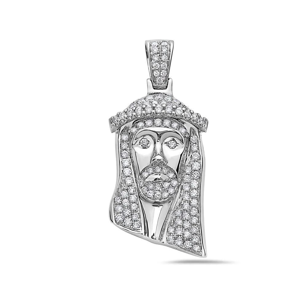 14K White Gold Diamond Jesus Head Pendant