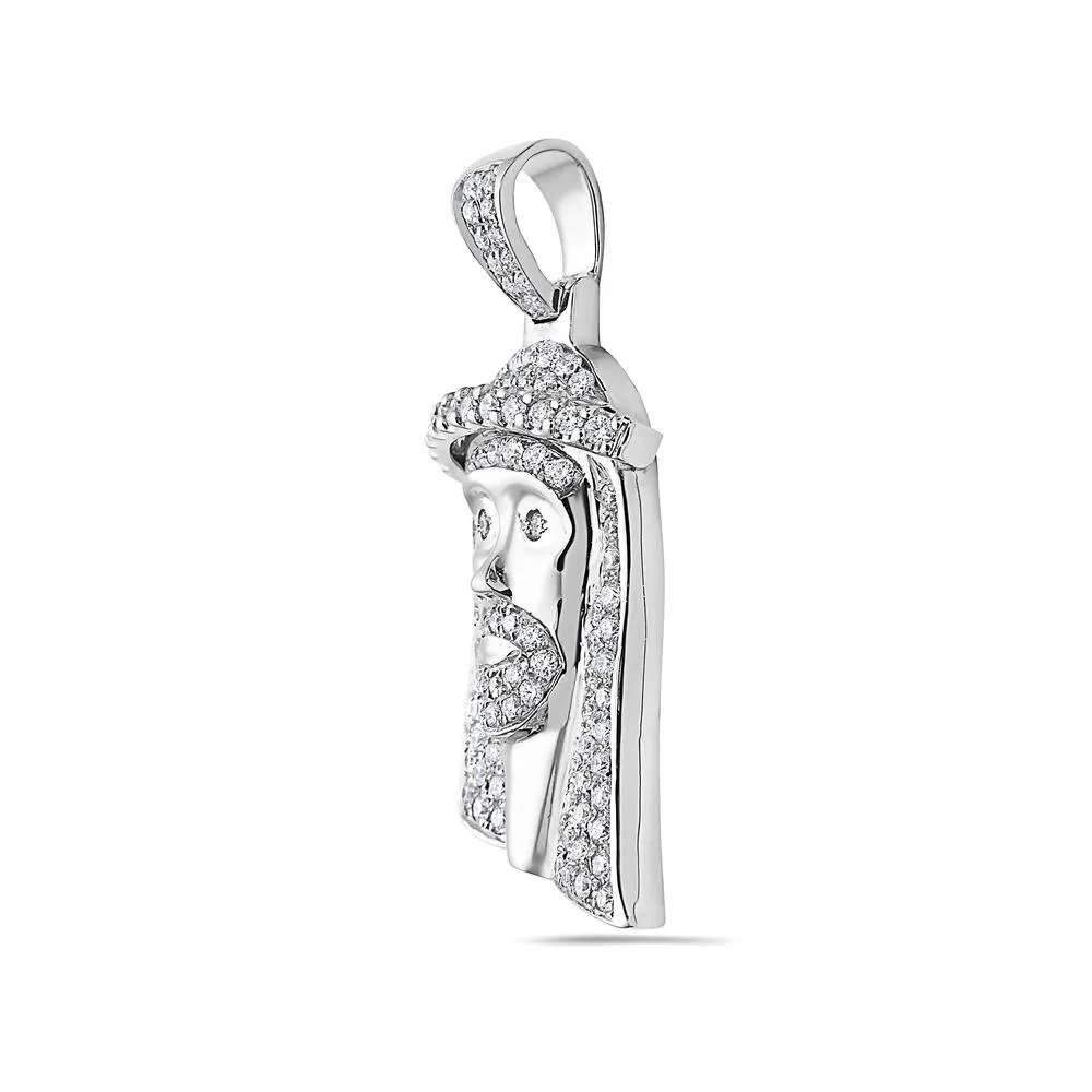 14K White Gold Diamond Jesus Head Pendant