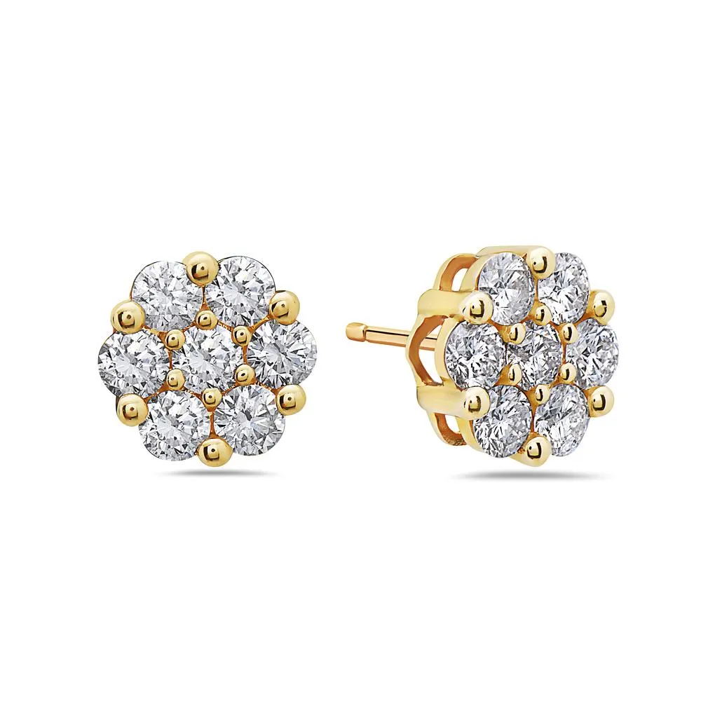 Chic 14K Yellow Gold Earrings with Round Shaped Diamonds