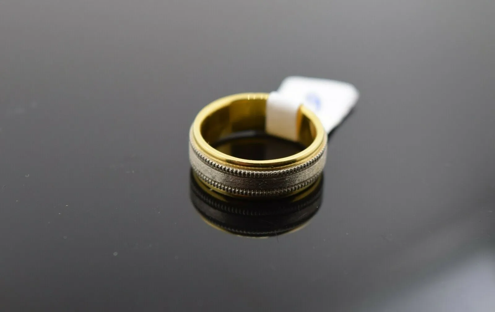 18k Ring Solid Gold Ring Ladies Simple Two Tone Mil grain Band R1600