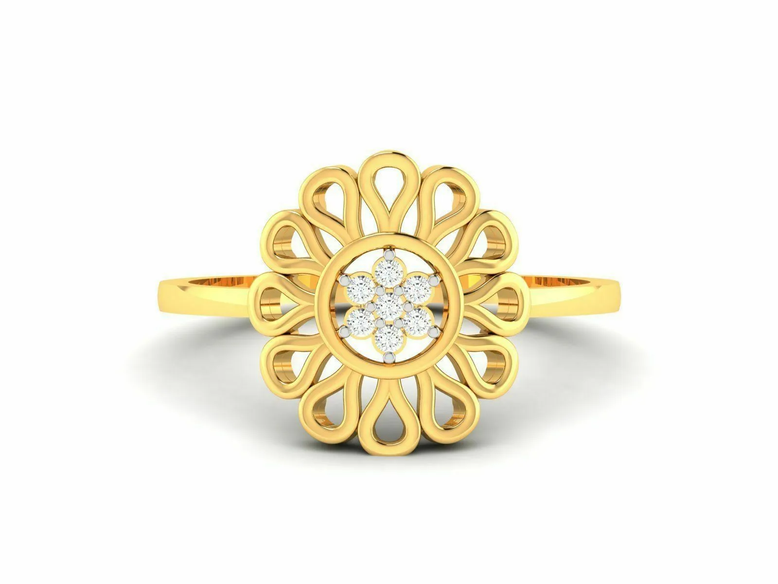 22k Solid Yellow Gold Ladies Jewelry Elegant Floral Design Ring CGR85