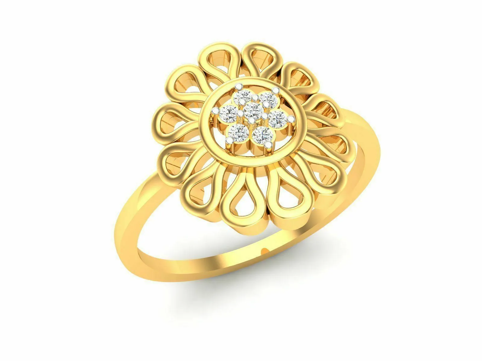 22k Solid Yellow Gold Ladies Jewelry Elegant Floral Design Ring CGR85