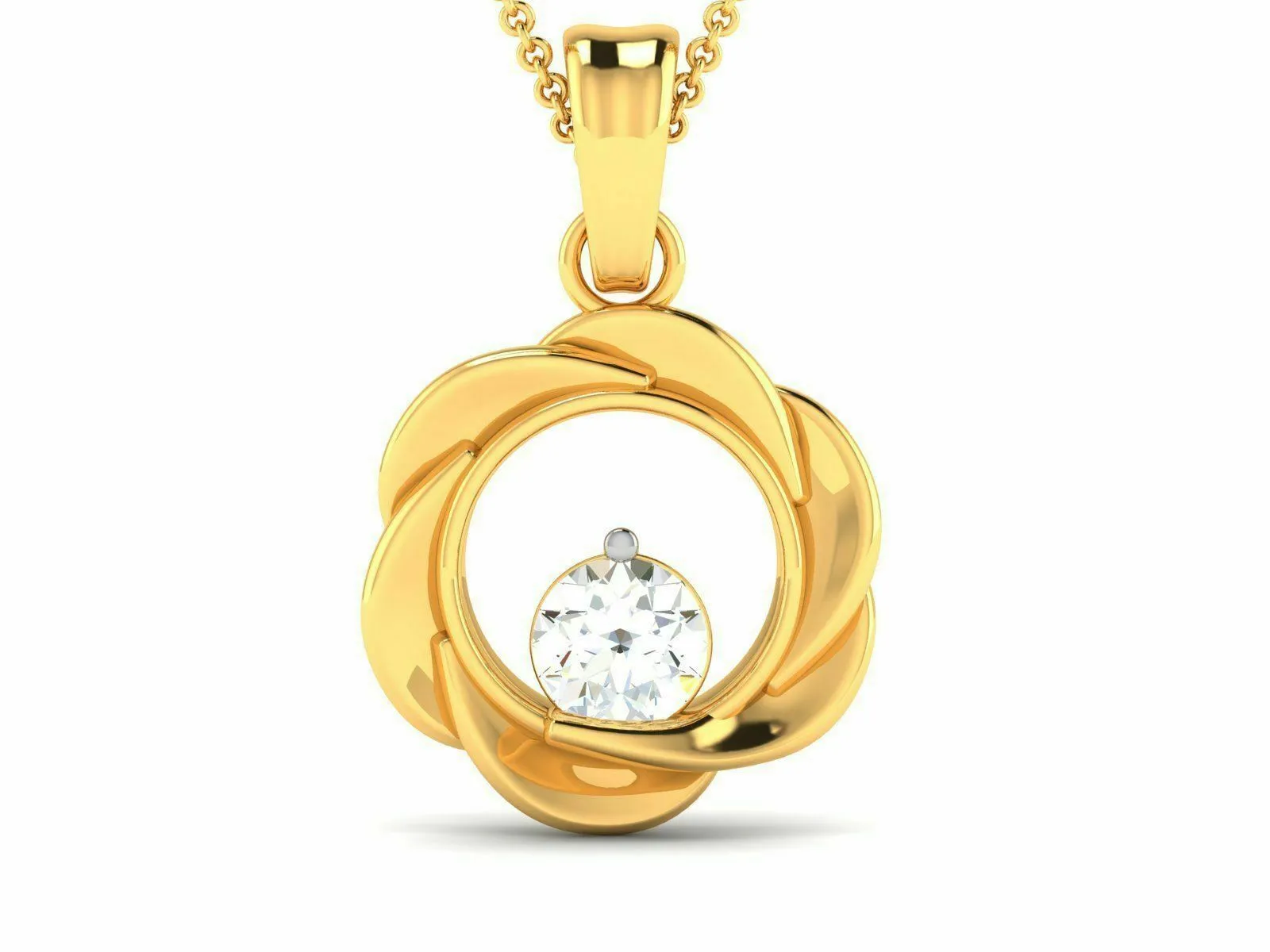 22k Solid Yellow Gold Elegant Floral Round Pendant