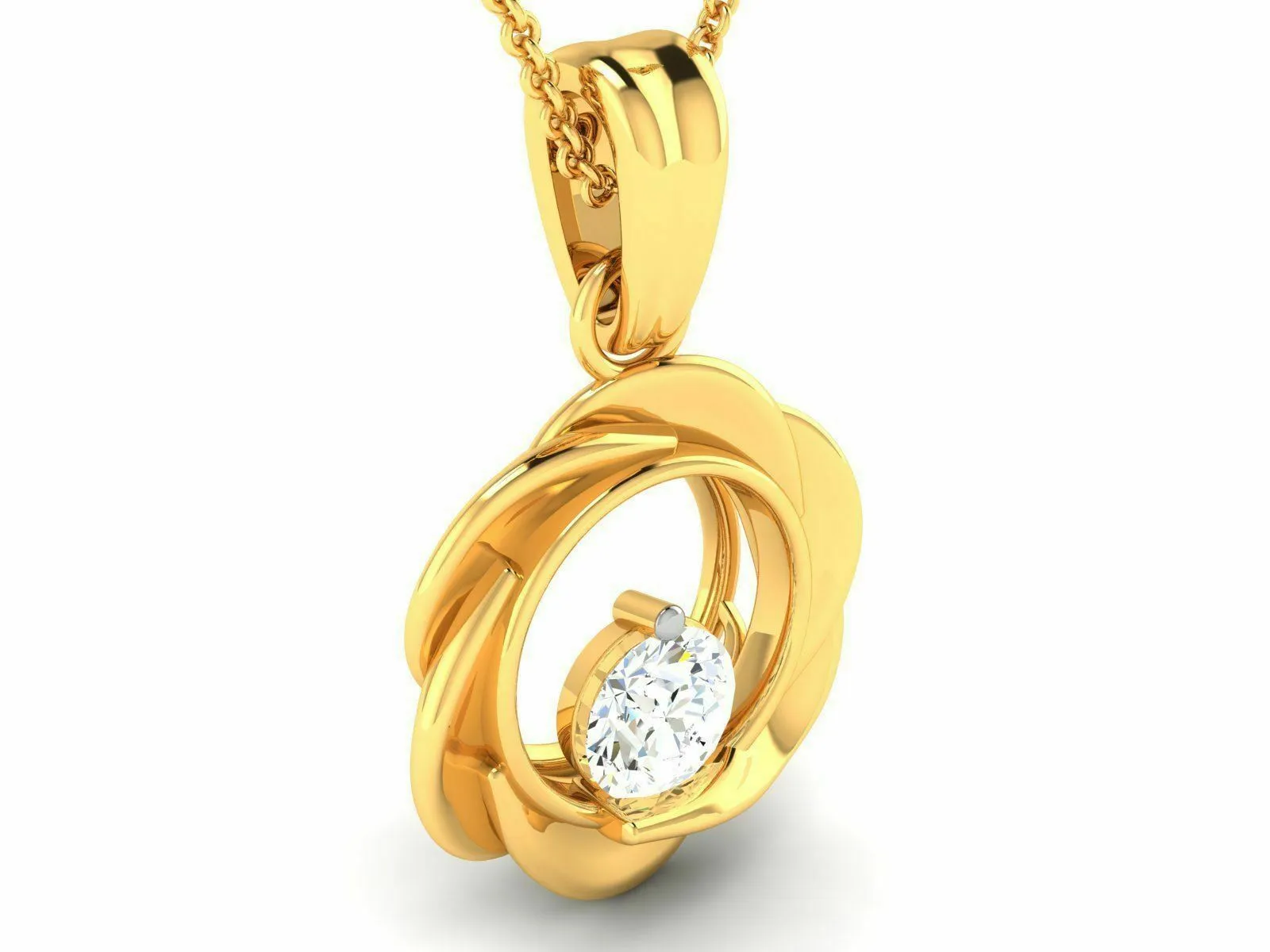 22k Solid Yellow Gold Elegant Floral Round Pendant