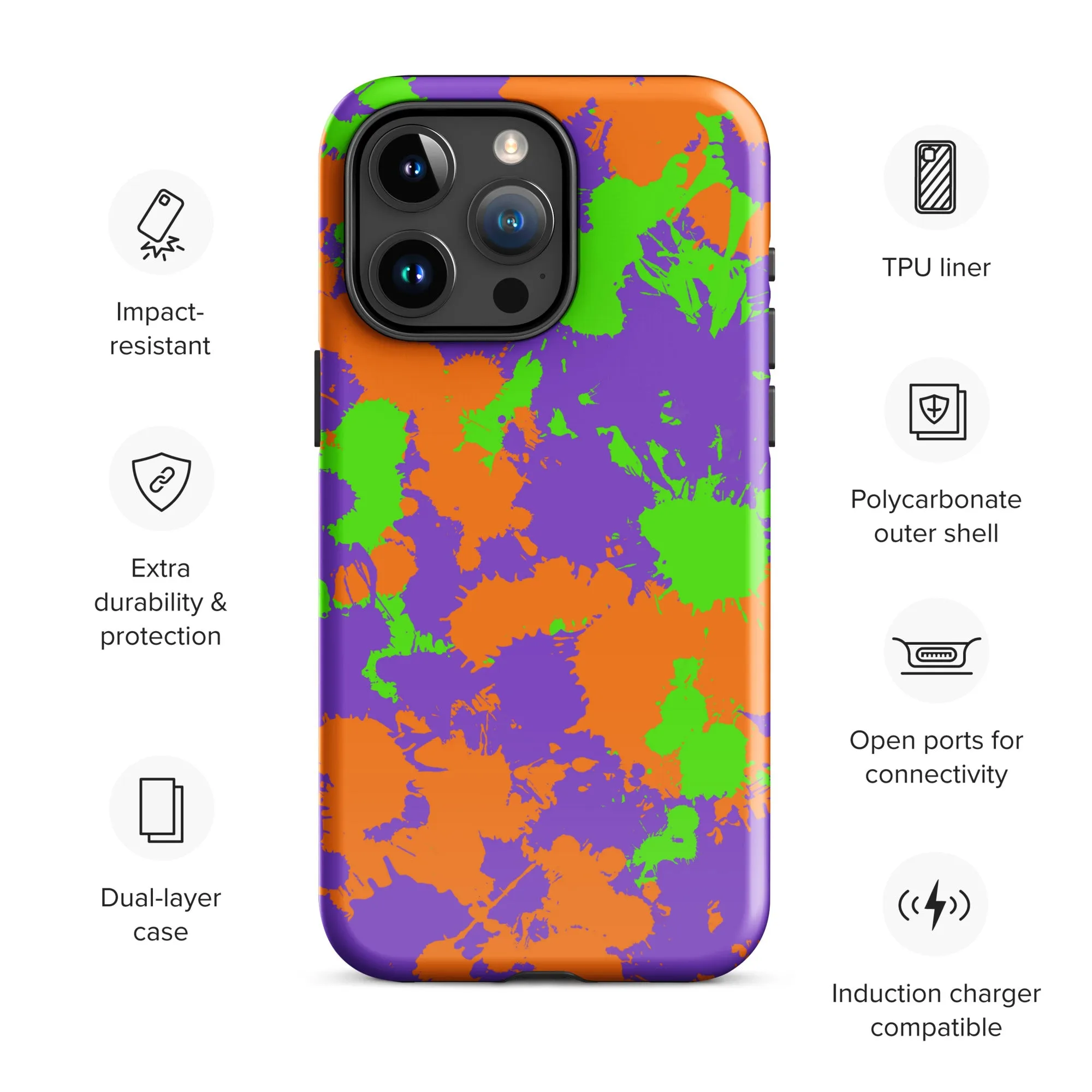 90s Kid Green, Purple and Orange Slime Splatter Tough Case for iPhone