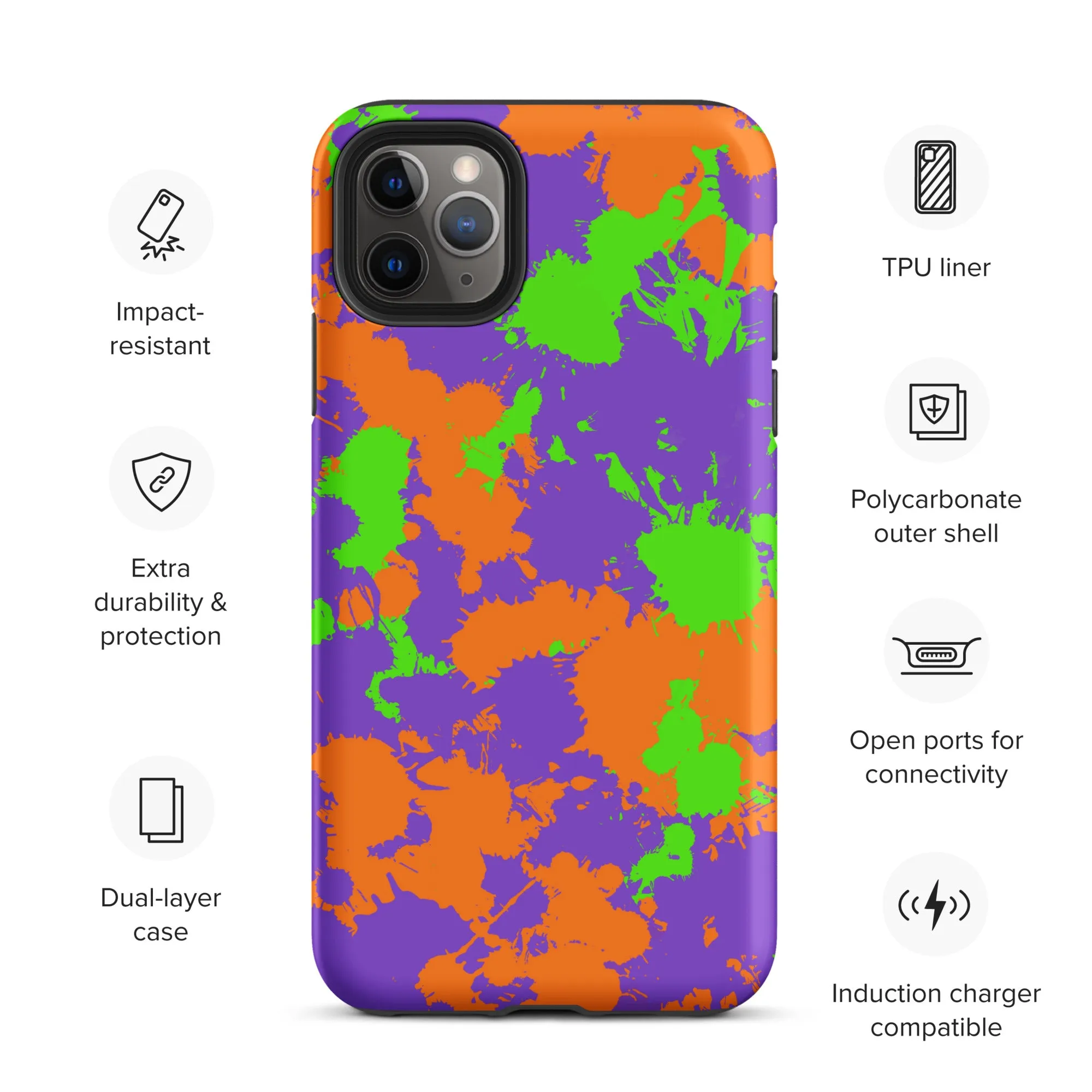 90s Kid Green, Purple and Orange Slime Splatter Tough Case for iPhone