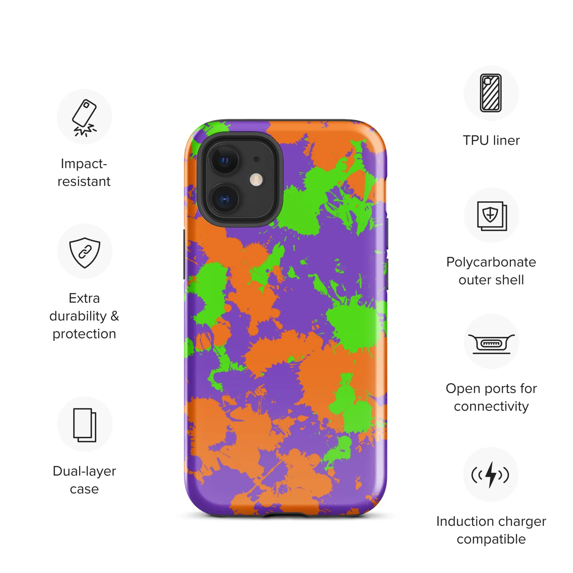 90s Kid Green, Purple and Orange Slime Splatter Tough Case for iPhone