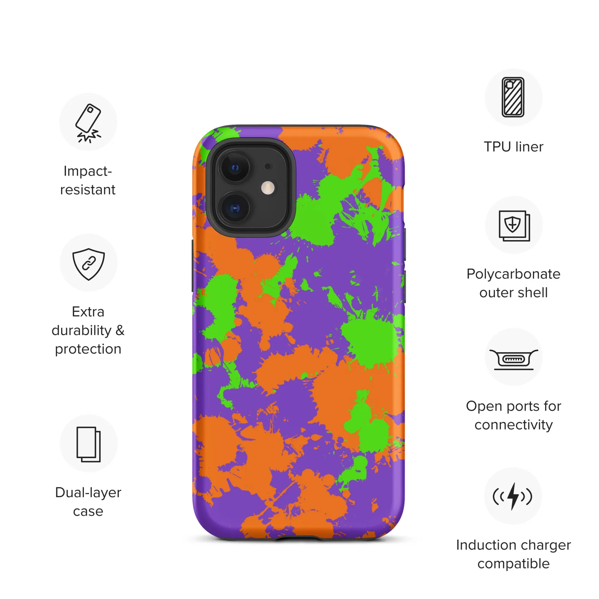 90s Kid Green, Purple and Orange Slime Splatter Tough Case for iPhone