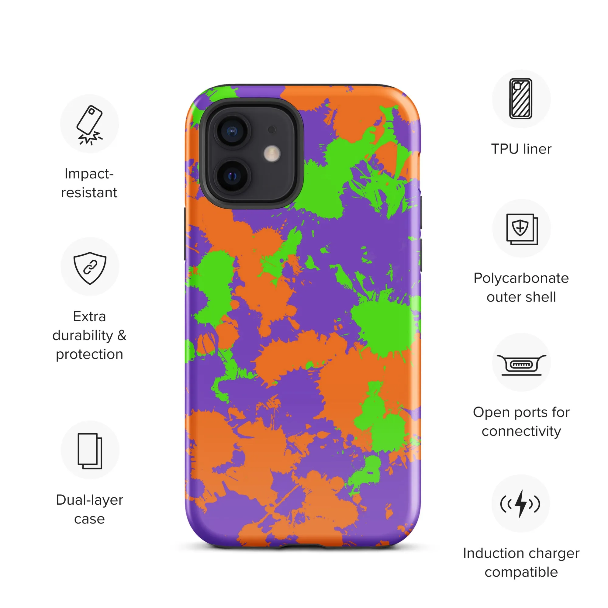 90s Kid Green, Purple and Orange Slime Splatter Tough Case for iPhone