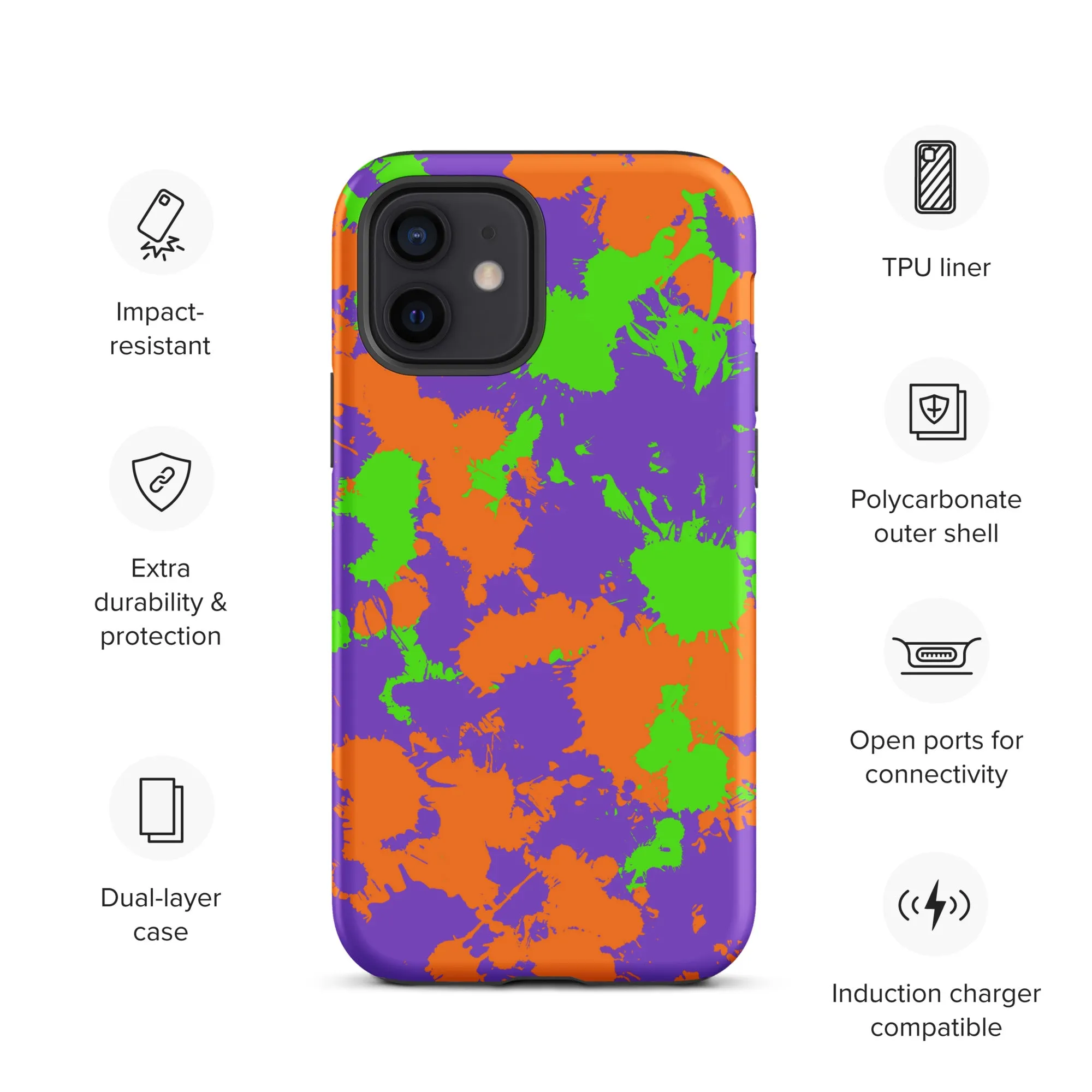 90s Kid Green, Purple and Orange Slime Splatter Tough Case for iPhone