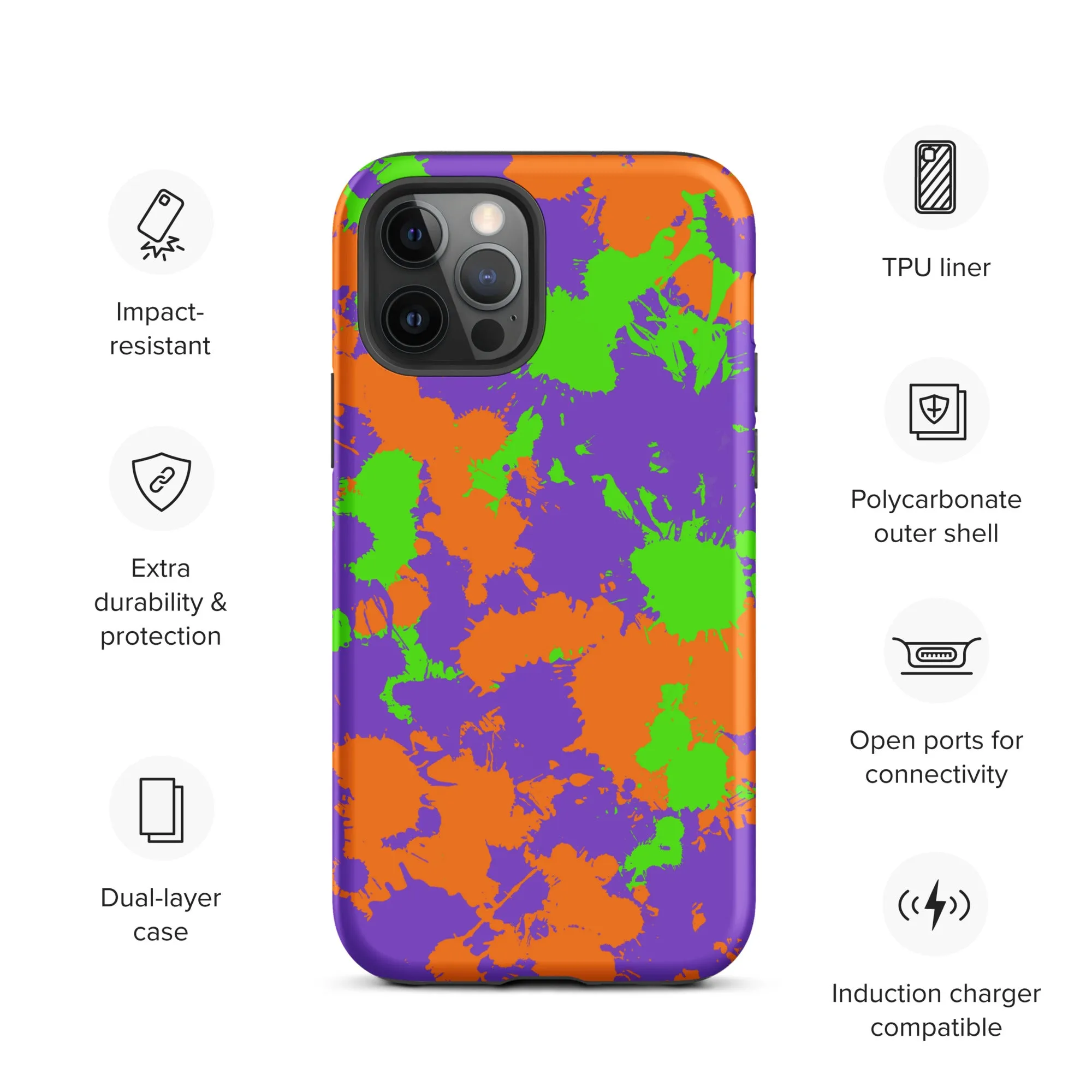 90s Kid Green, Purple and Orange Slime Splatter Tough Case for iPhone