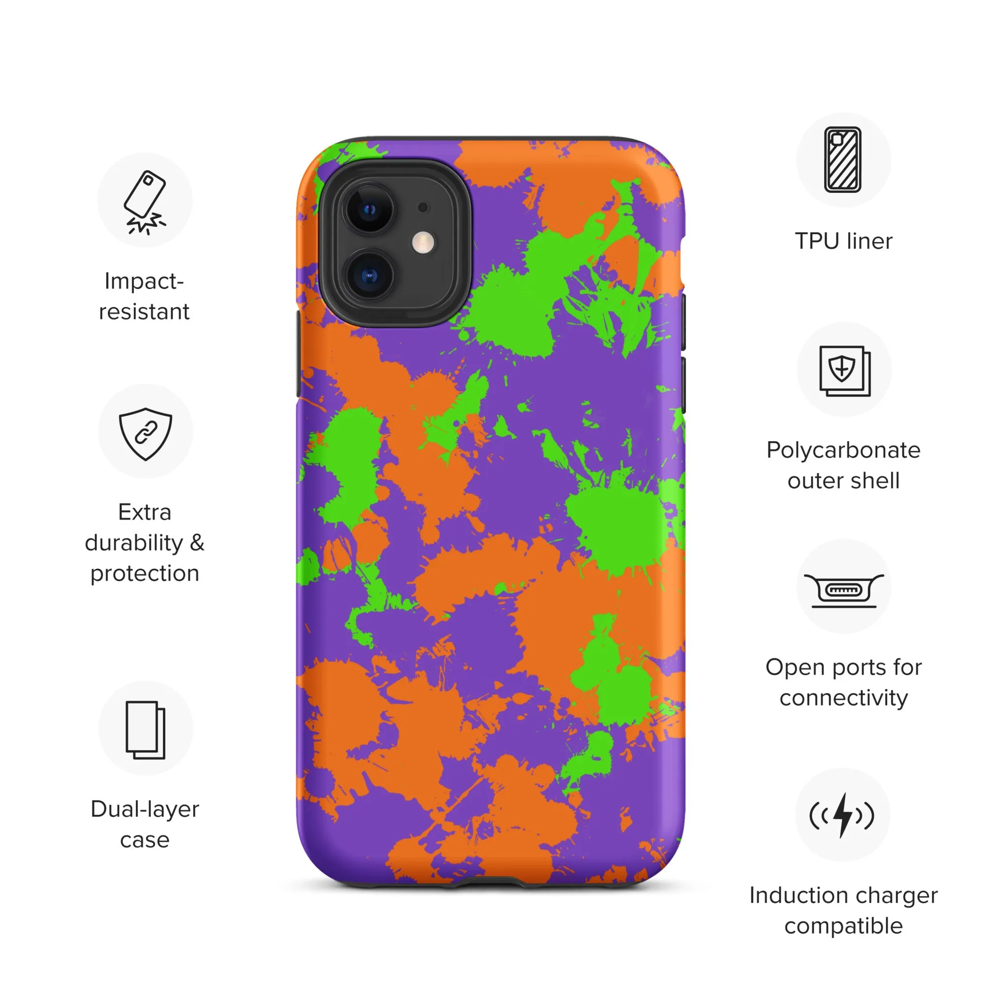 90s Kid Green, Purple and Orange Slime Splatter Tough Case for iPhone