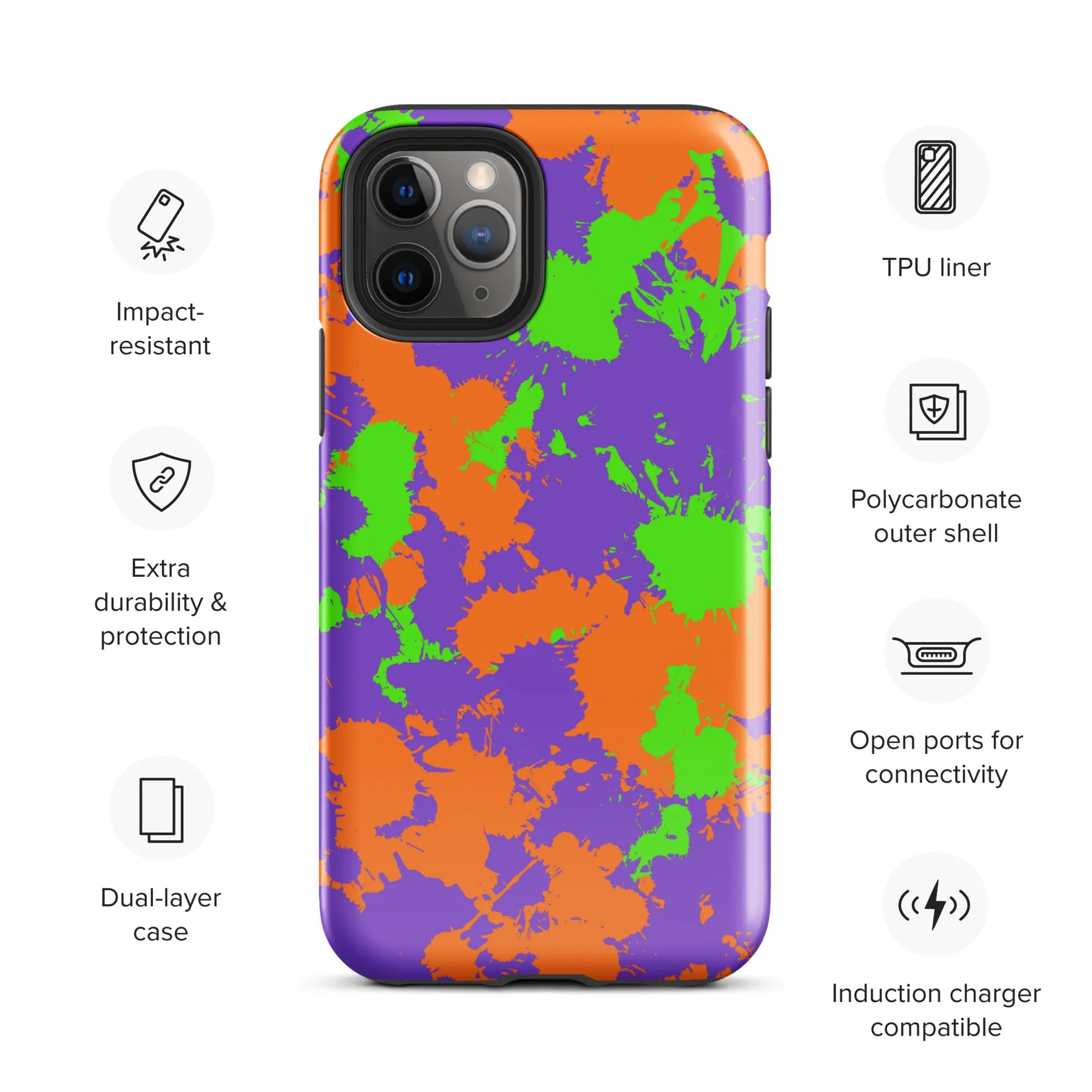 90s Kid Green, Purple and Orange Slime Splatter Tough Case for iPhone