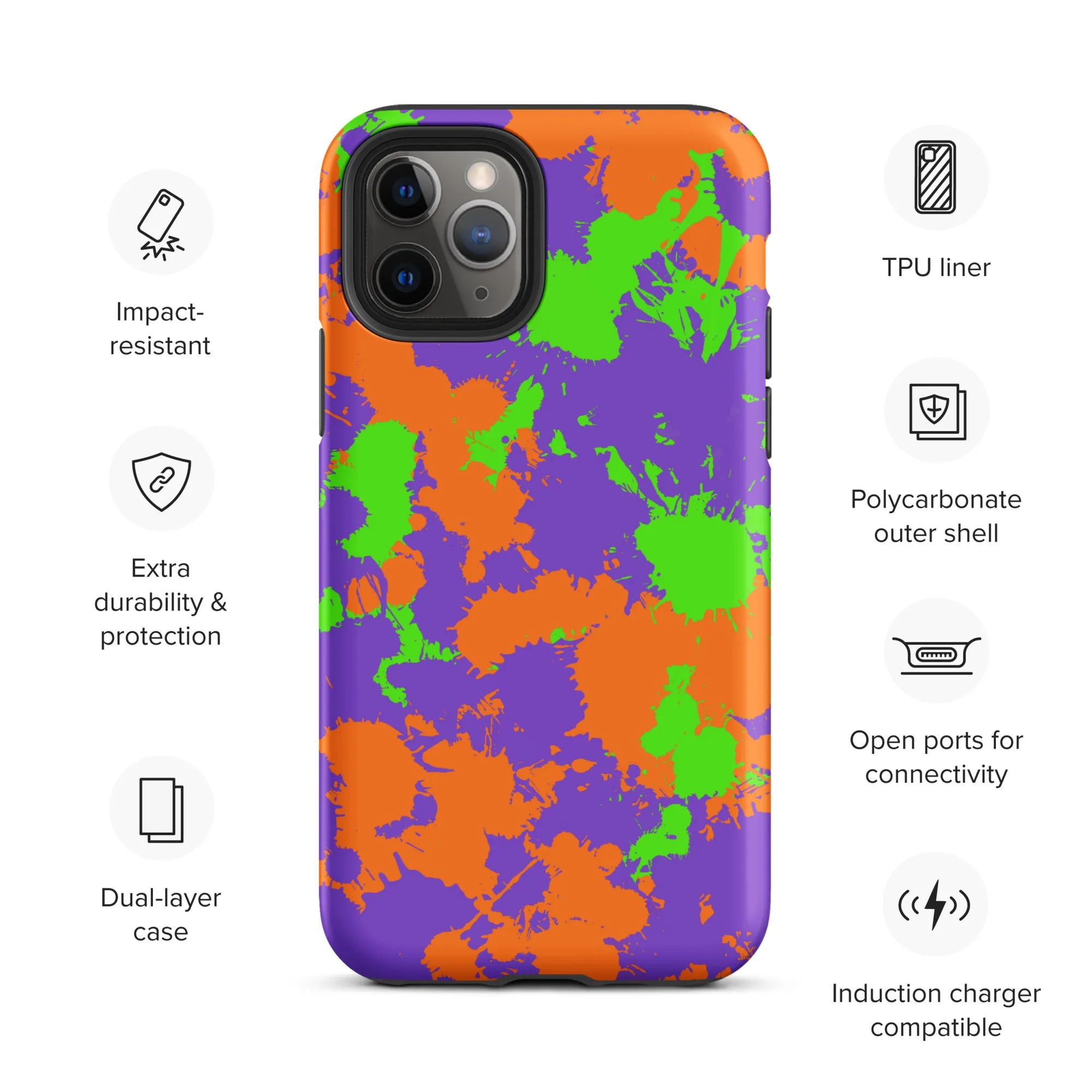 90s Kid Green, Purple and Orange Slime Splatter Tough Case for iPhone