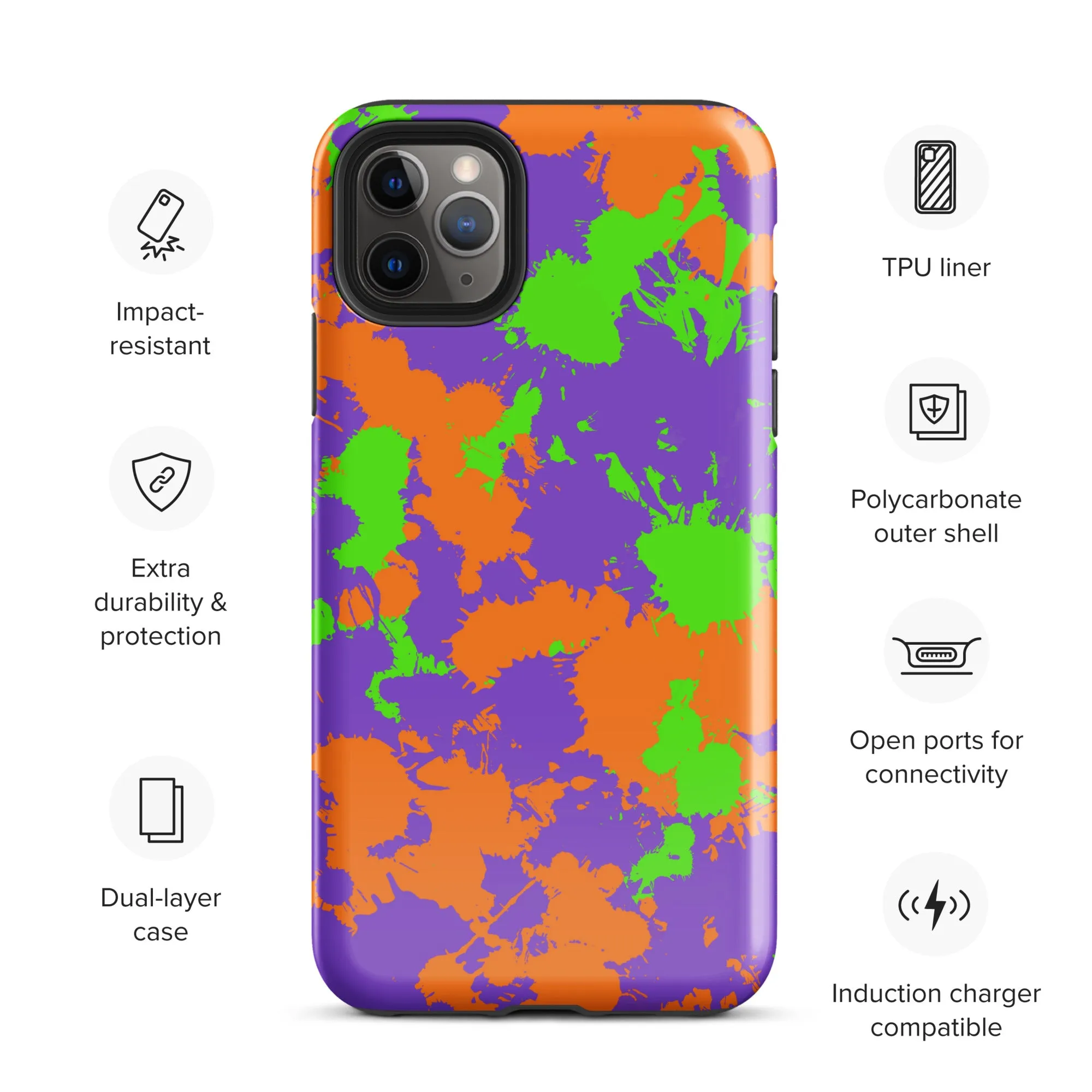 90s Kid Green, Purple and Orange Slime Splatter Tough Case for iPhone