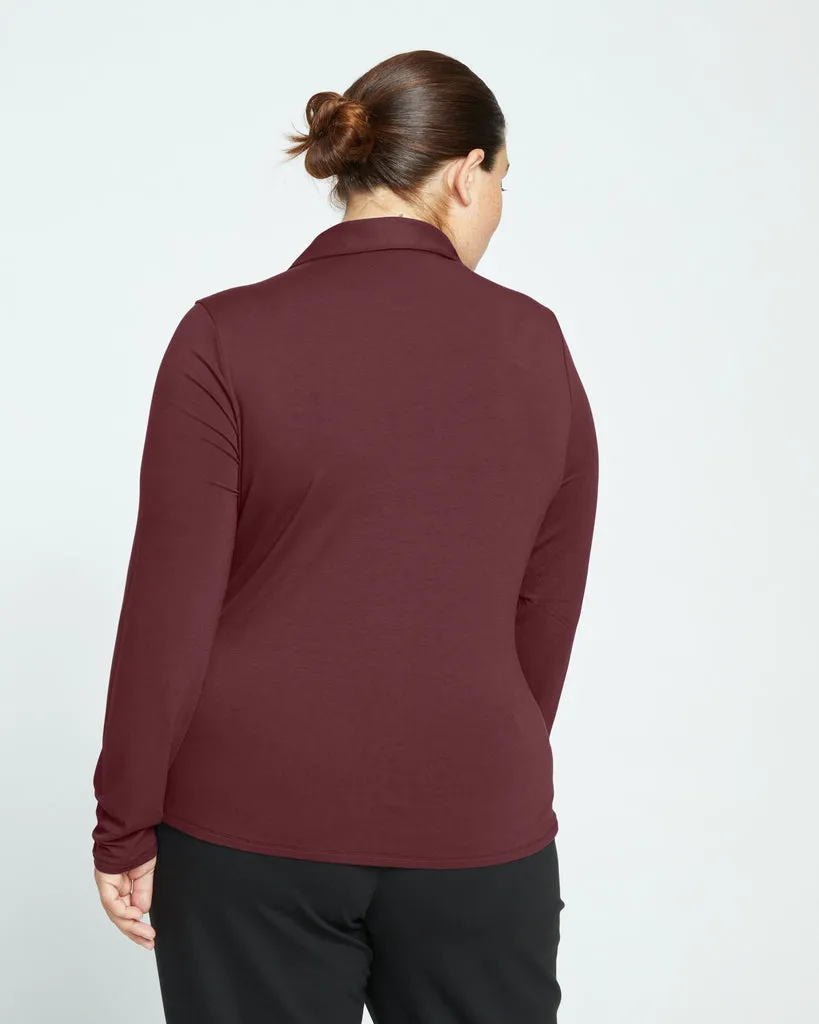 Aalto Liquid Jersey Polo Top - Black Cherry