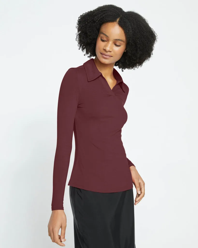 Aalto Liquid Jersey Polo Top - Black Cherry