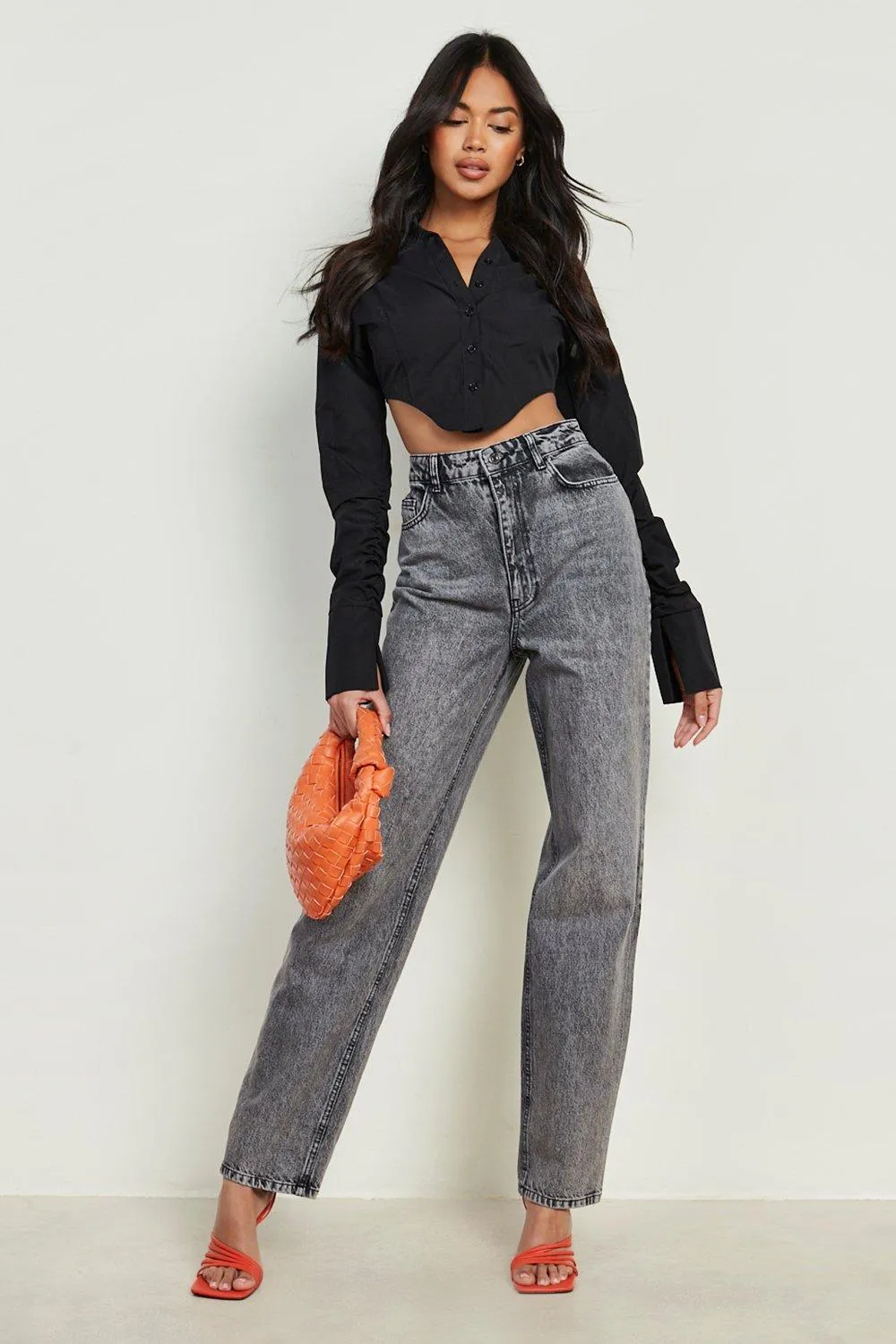 Acid Wash High Waist Straight Jeans