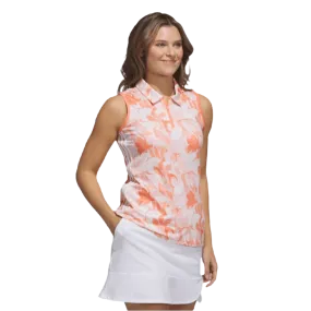 Orange Adidas Ladies Floral Golf Polo Shirt