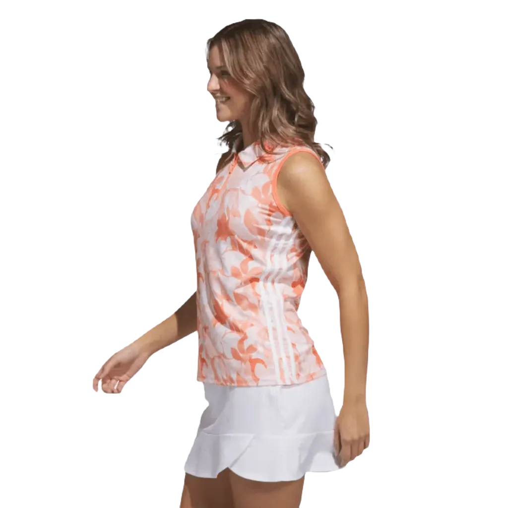 Orange Adidas Ladies Floral Golf Polo Shirt