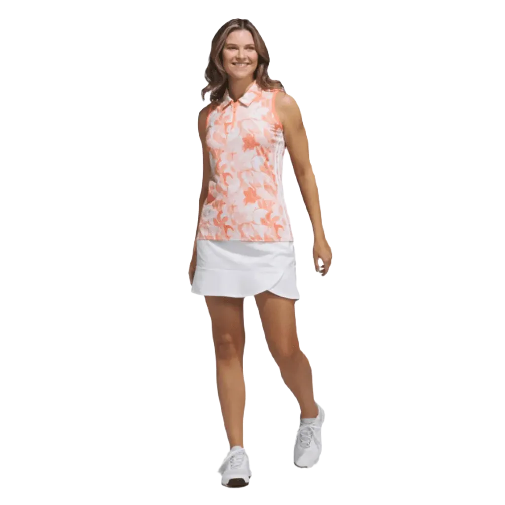 Orange Adidas Ladies Floral Golf Polo Shirt