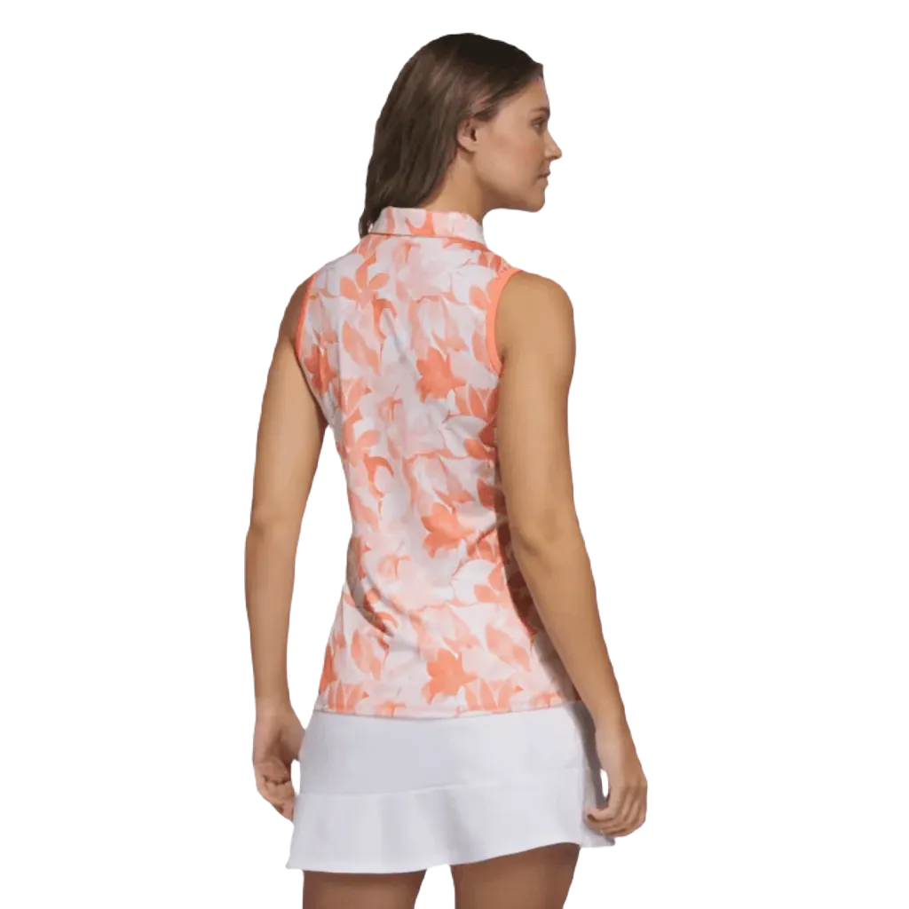 Orange Adidas Ladies Floral Golf Polo Shirt