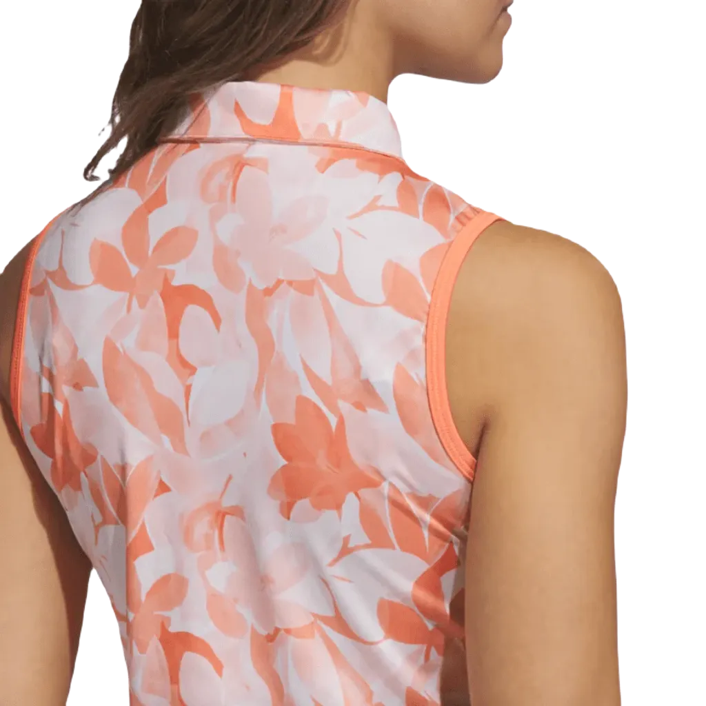 Orange Adidas Ladies Floral Golf Polo Shirt