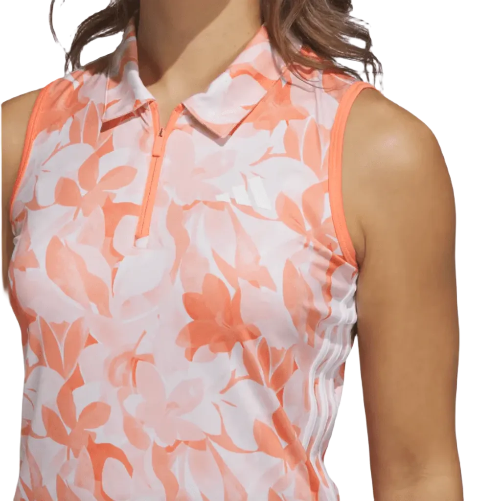 Orange Adidas Ladies Floral Golf Polo Shirt