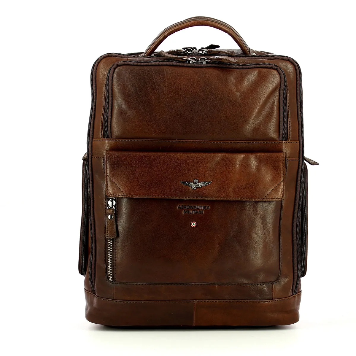 Aeronautica Militare Large Leather Backpack - AM305 - Brown