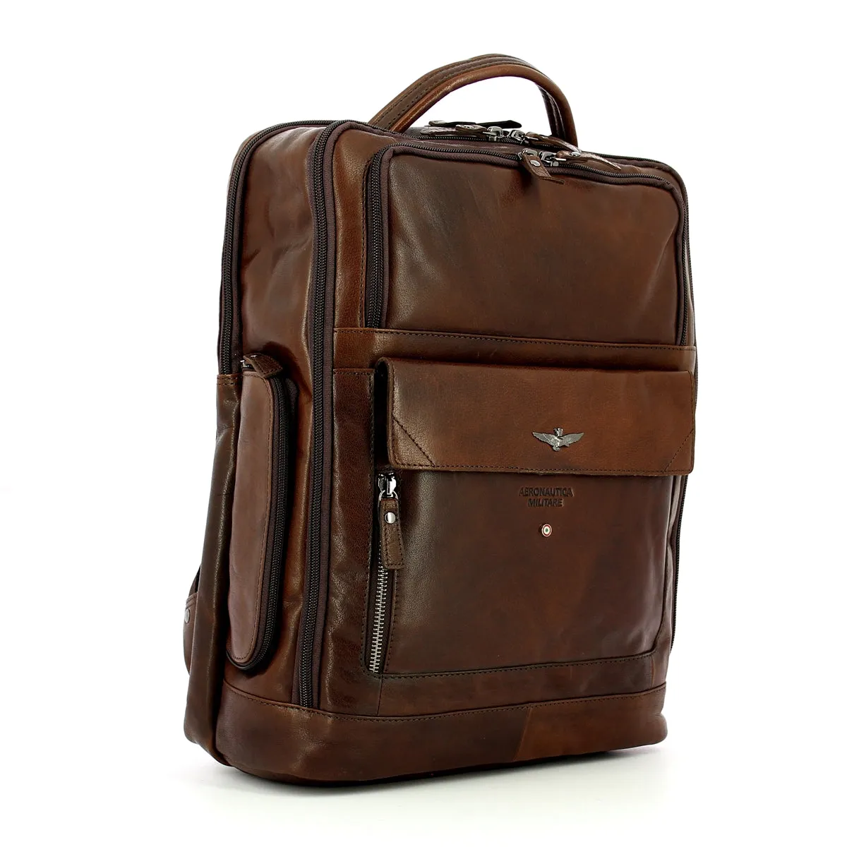 Aeronautica Militare Large Leather Backpack - AM305 - Brown