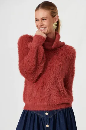 Aline Fluffy Knit In Deep Red Wool Blend