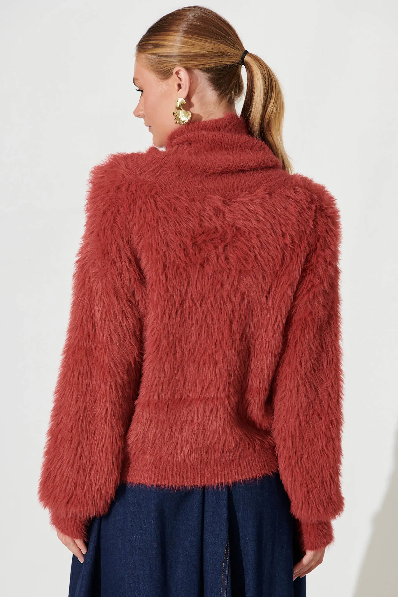 Aline Fluffy Knit In Deep Red Wool Blend