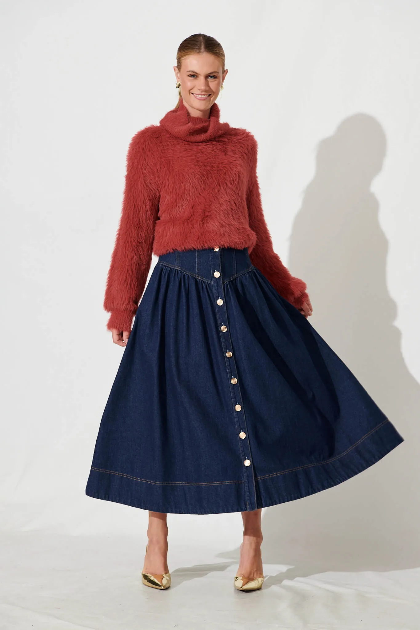 Aline Fluffy Knit In Deep Red Wool Blend