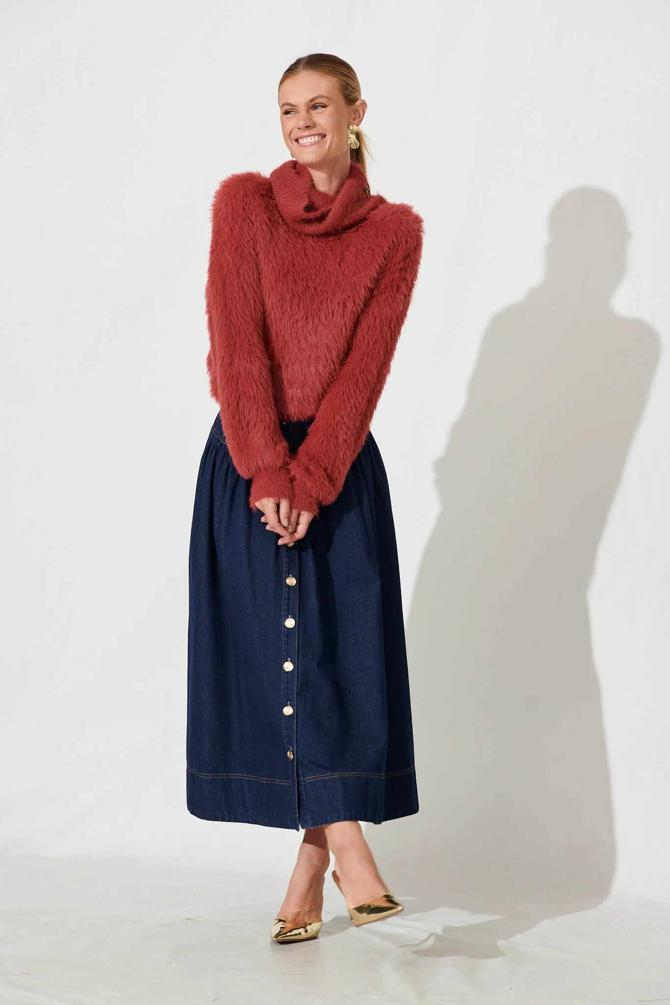 Aline Fluffy Knit In Deep Red Wool Blend