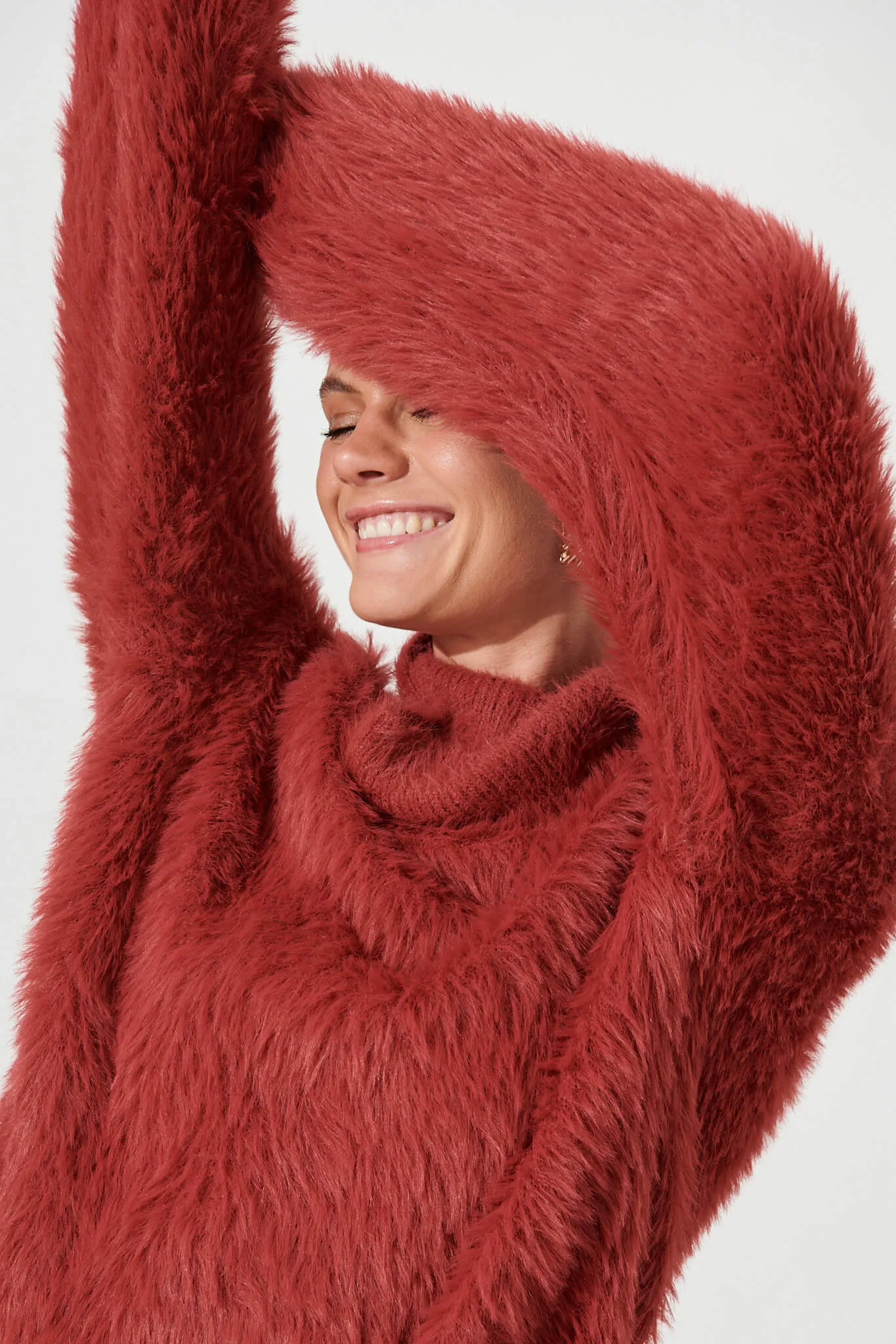 Aline Fluffy Knit In Deep Red Wool Blend