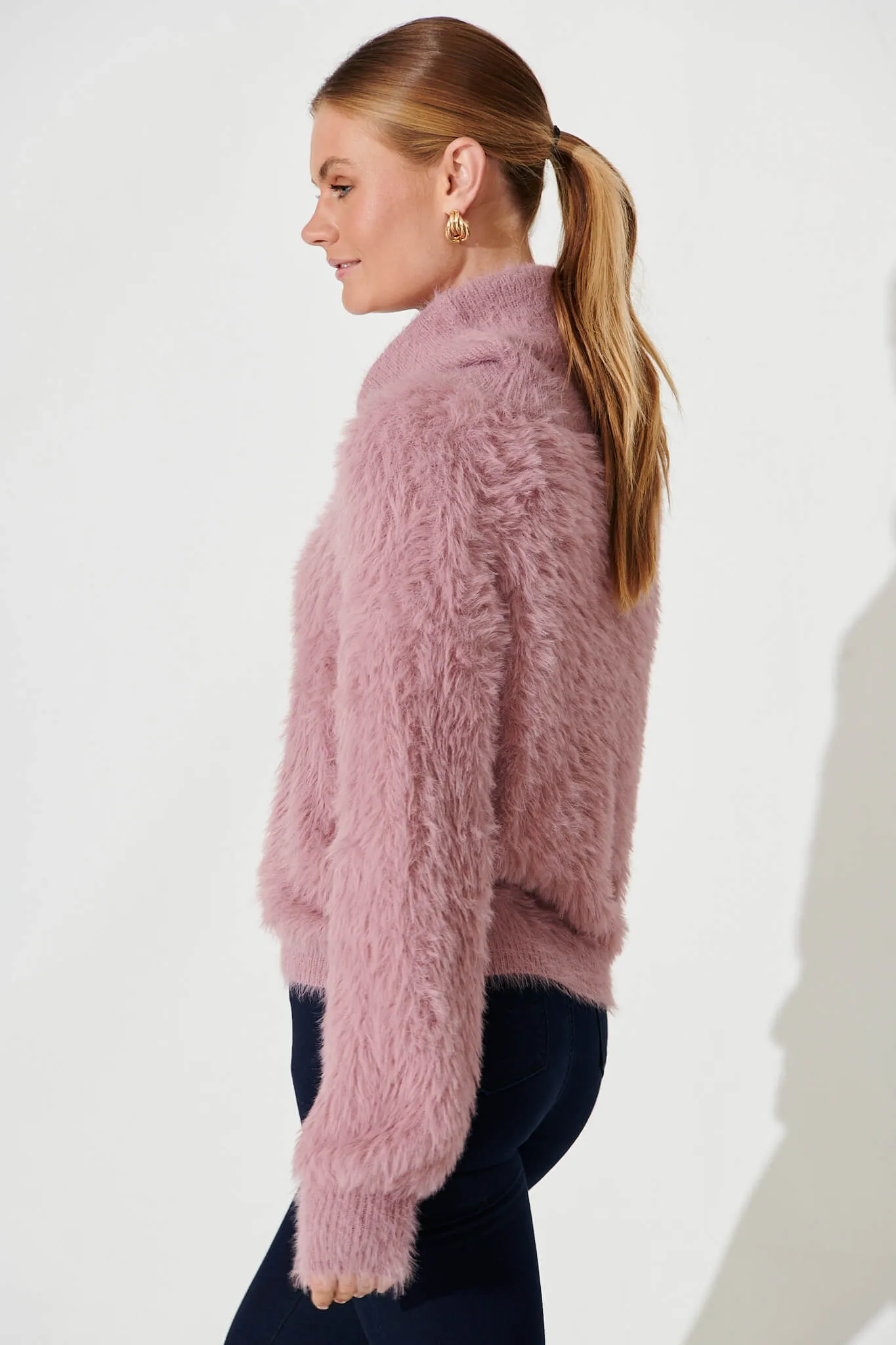 Aline Fluffy Knit In Pink Wool Blend