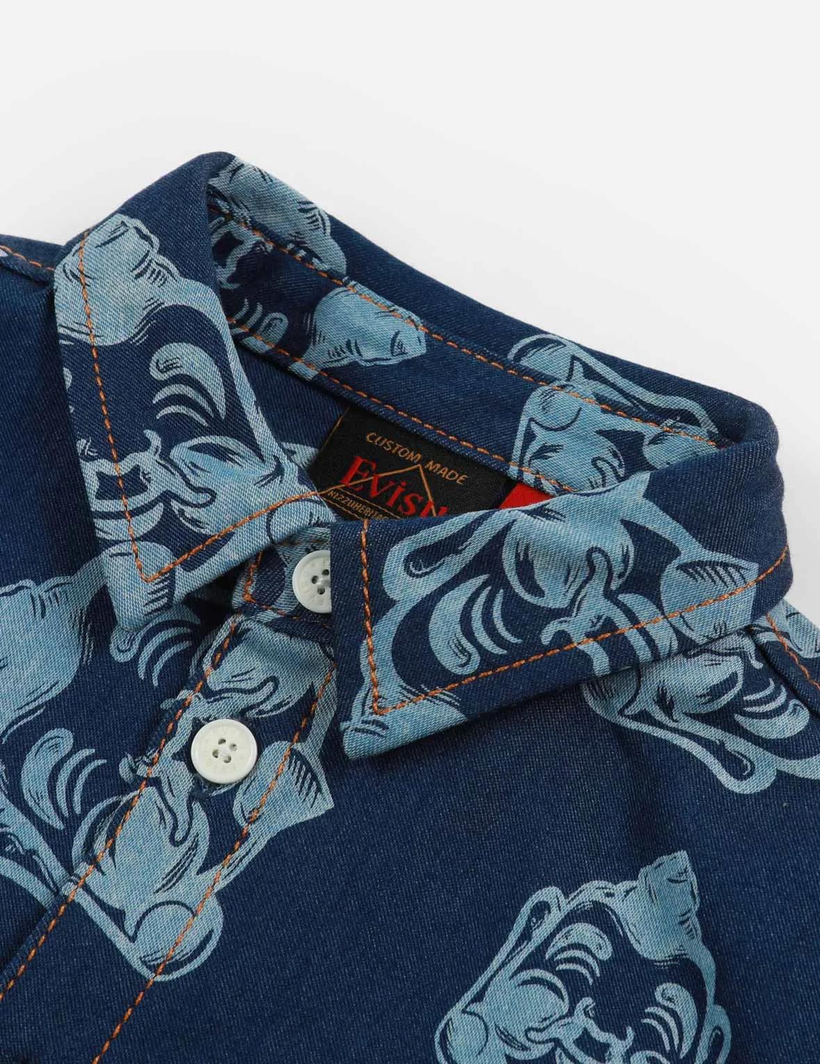 Allover Godhead Print Denim Shirt