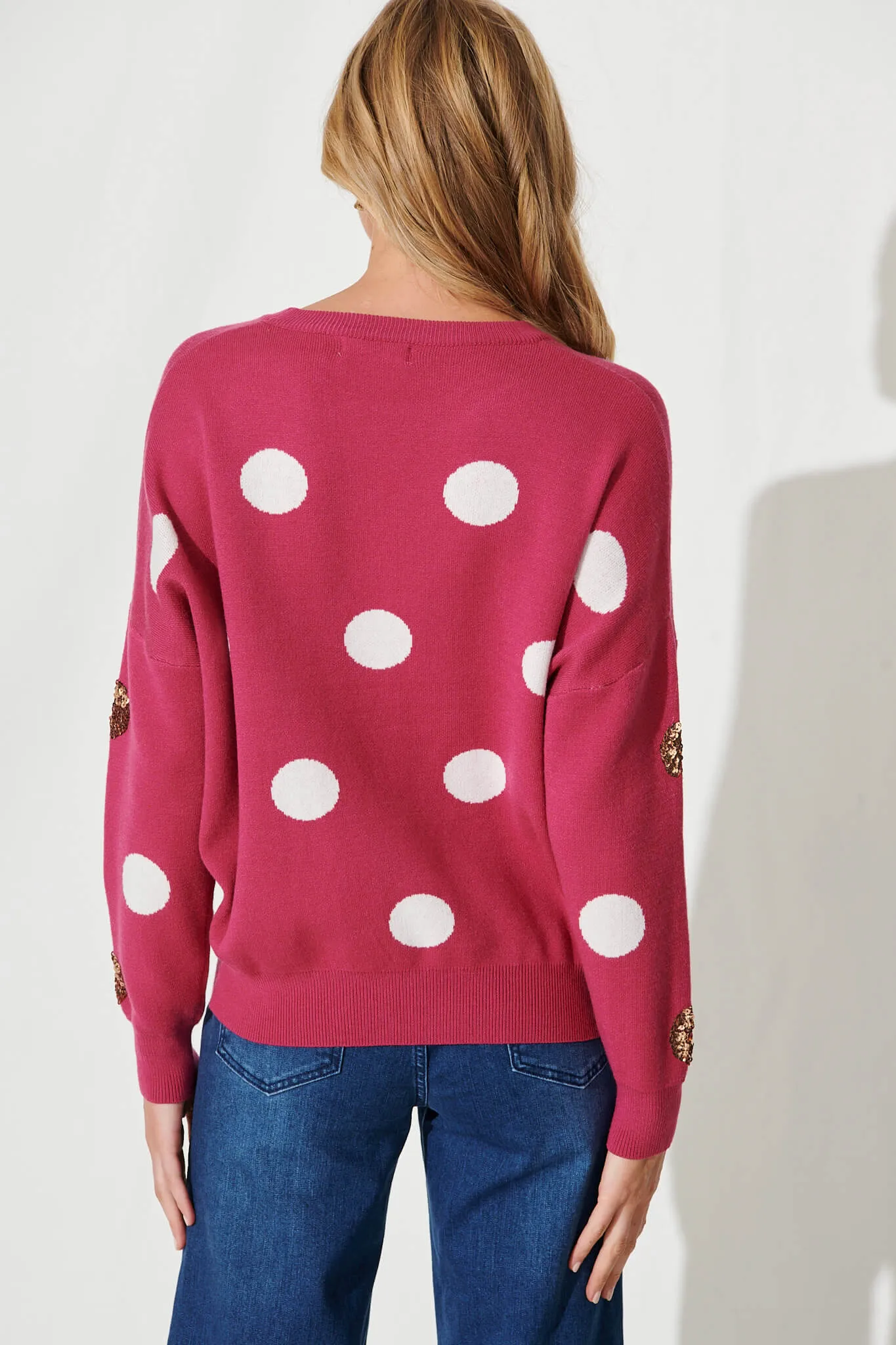 Almeria Knit In Magenta With Sequin Spot Wool Blend