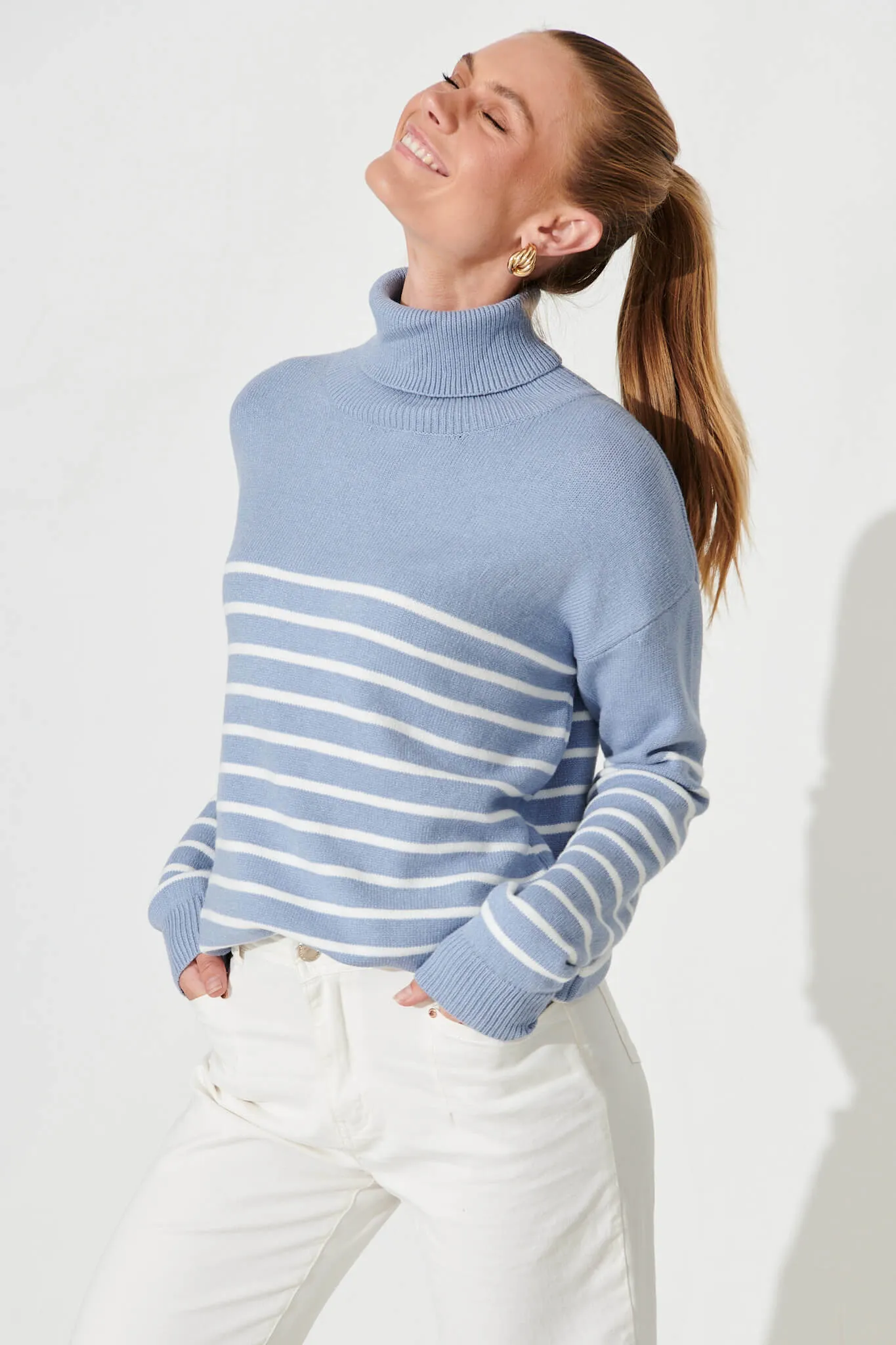 Alps Knit In Blue With White Stripe Wool Blend