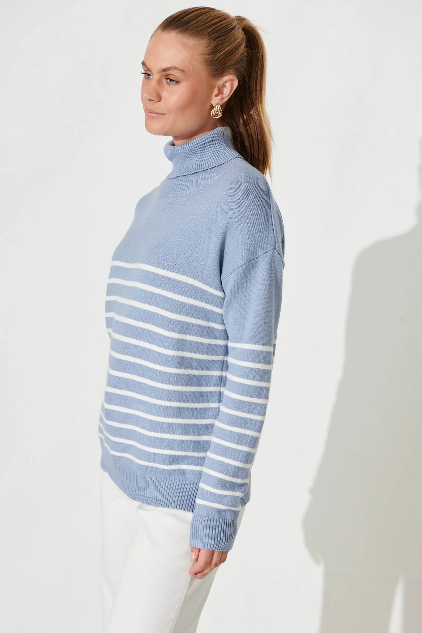 Alps Knit In Blue With White Stripe Wool Blend