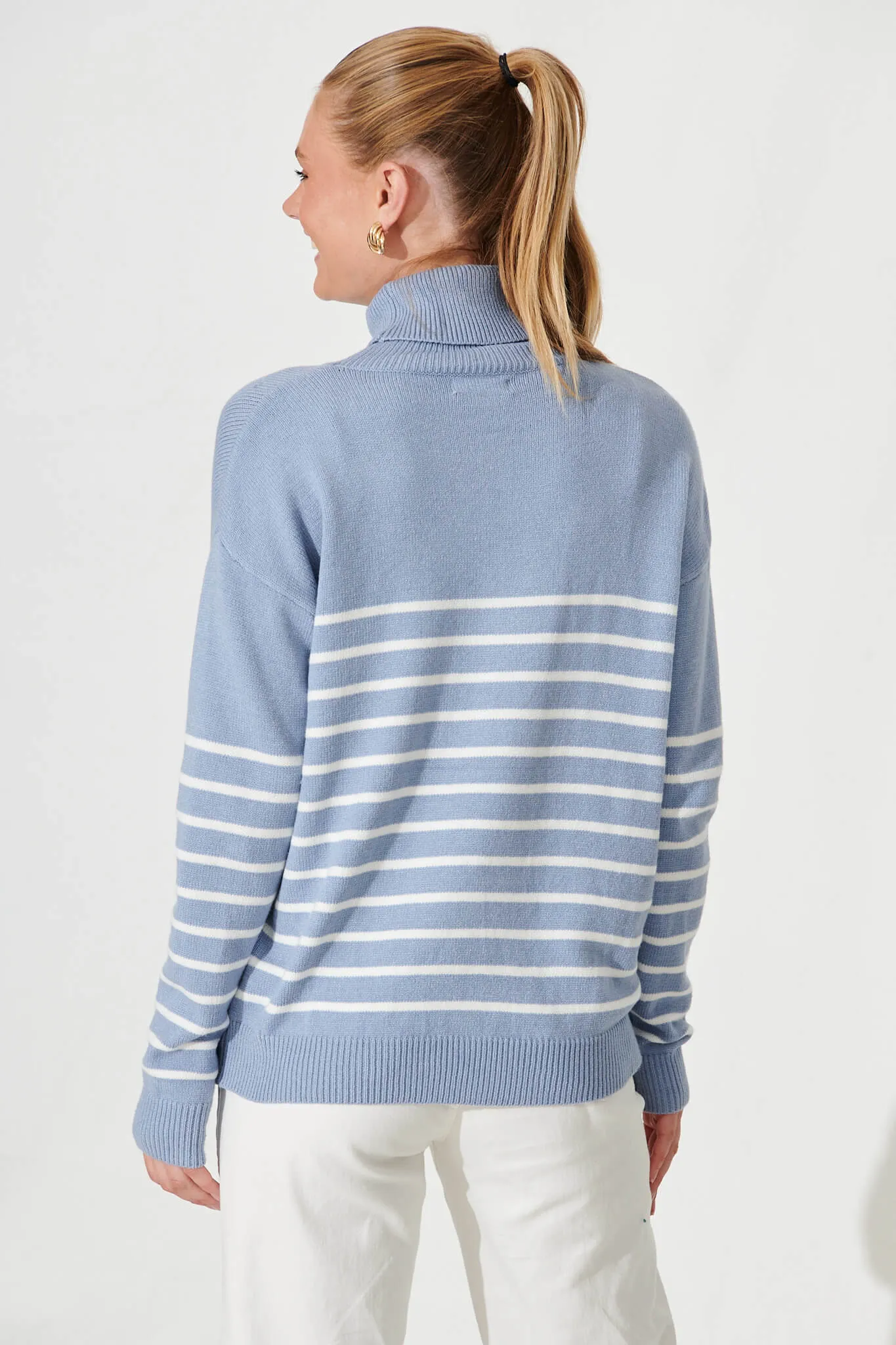 Alps Knit In Blue With White Stripe Wool Blend