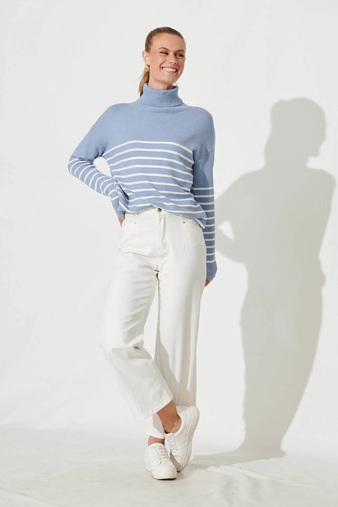 Alps Knit In Blue With White Stripe Wool Blend