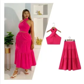 Stylish Backless Crop Top and Skirt Set