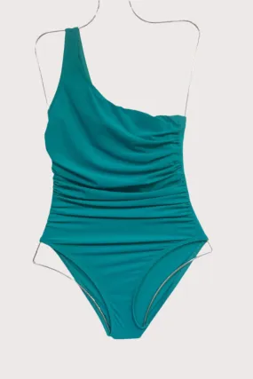 Basics One Shoulder with Shelf Bra & Rouching in Sea