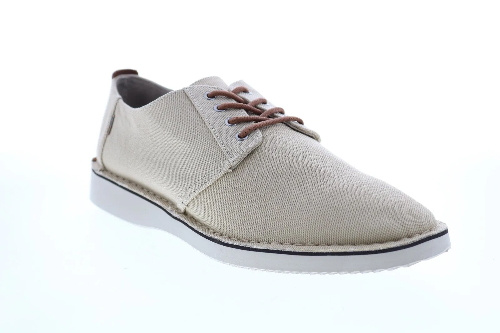 Beige Plain Toe Canvas Oxford Shoes