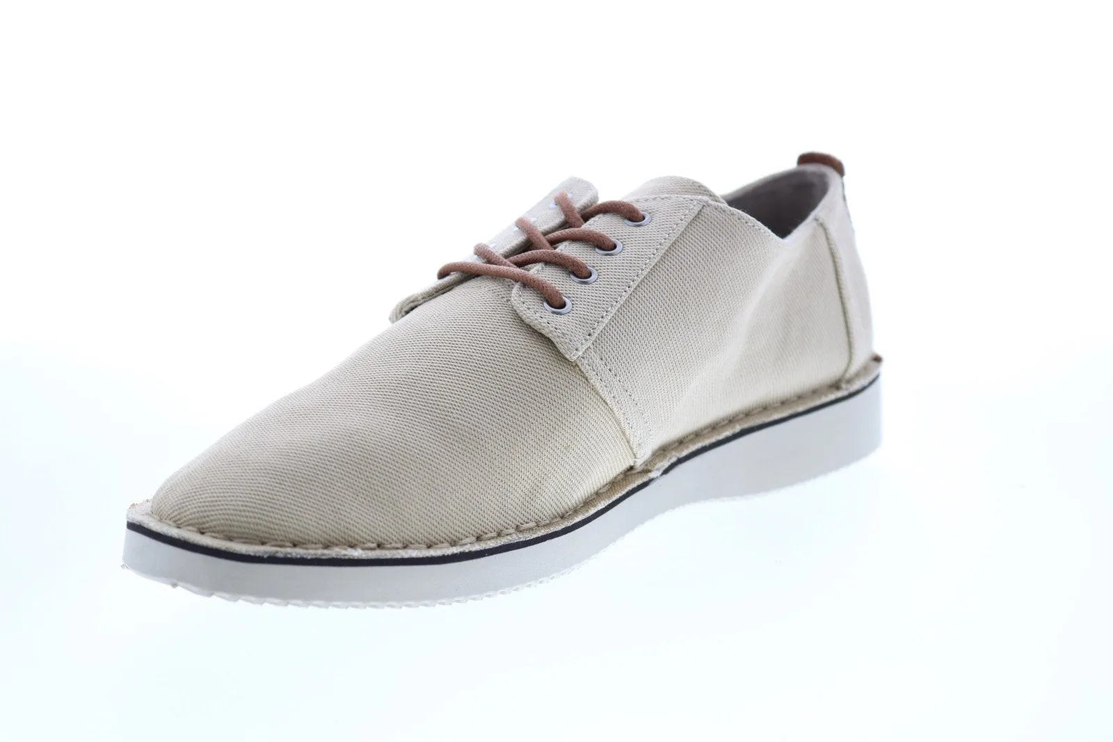 Beige Plain Toe Canvas Oxford Shoes