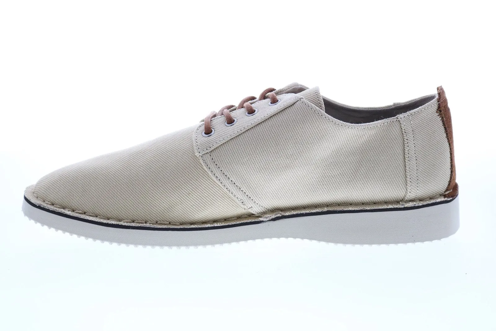 Beige Plain Toe Canvas Oxford Shoes