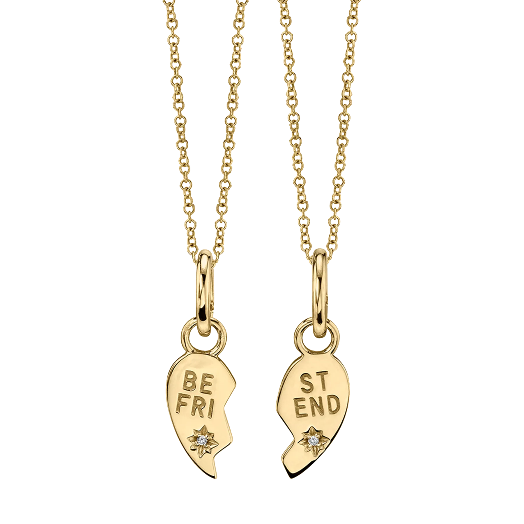 Best Friends Heart Pendant Set - White Diamond / 14k Yellow Gold