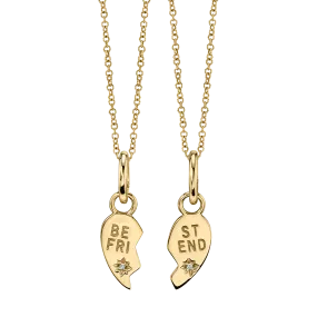 Best Friends Heart Pendant Set - White Diamond / 14k Yellow Gold